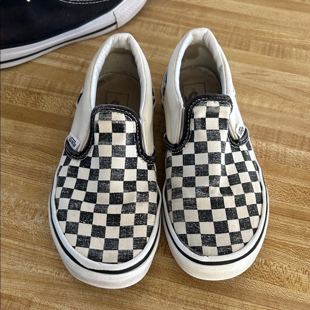 Vans Kids Checkered Slip-On Sneakers - Black and Cream